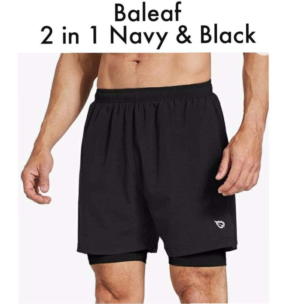 BALEAF 2 in 1 Mens 5” Active Lightweight Navy Blue & Black Running Shorts Sz XXL